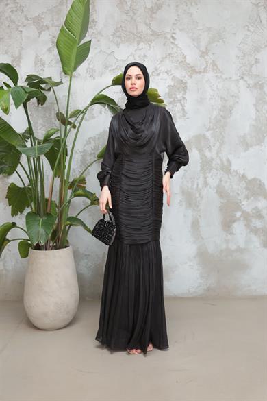 Piraye Işıltı Kumaş Abiye - Siyah