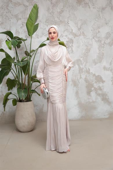 Piraye Işıltı Kumaş Abiye - Vizon