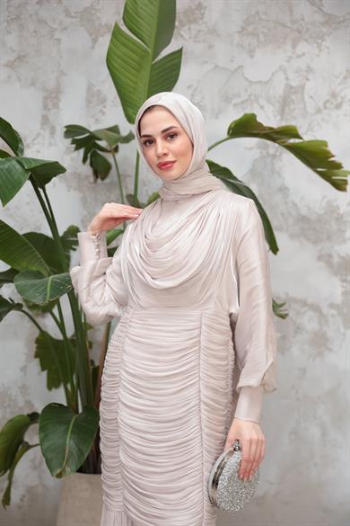 Piraye Işıltı Kumaş Abiye - Vizon