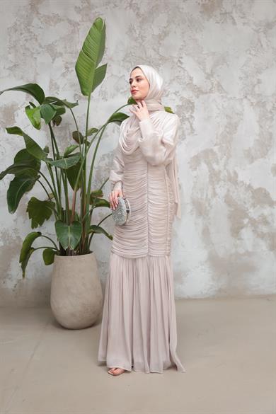 Piraye Işıltı Kumaş Abiye - Vizon