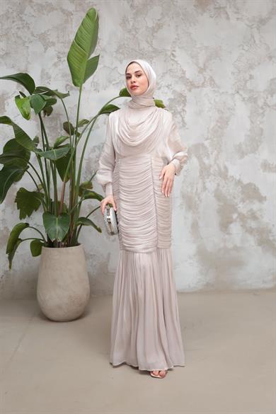 Piraye Işıltı Kumaş Abiye - Vizon