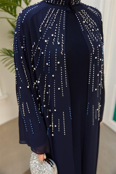 Prenses Taşlı İçlikli Abaya - Lacivert