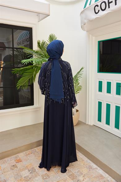Prenses Taşlı İçlikli Abaya - Lacivert