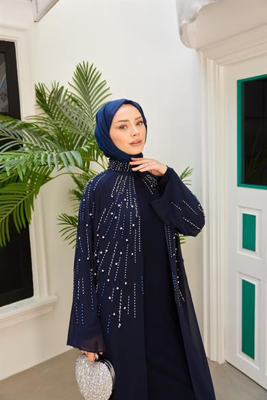 Prenses Taşlı İçlikli Abaya - Lacivert