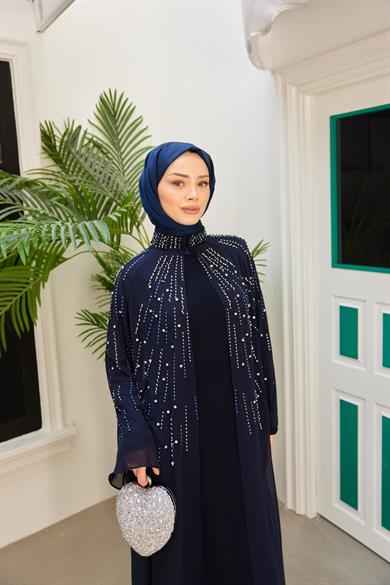 Prenses Taşlı İçlikli Abaya - Lacivert