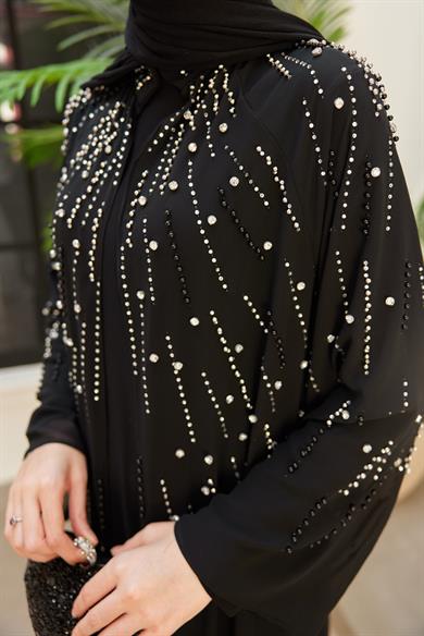 Prenses Taşlı İçlikli Abaya - Siyah