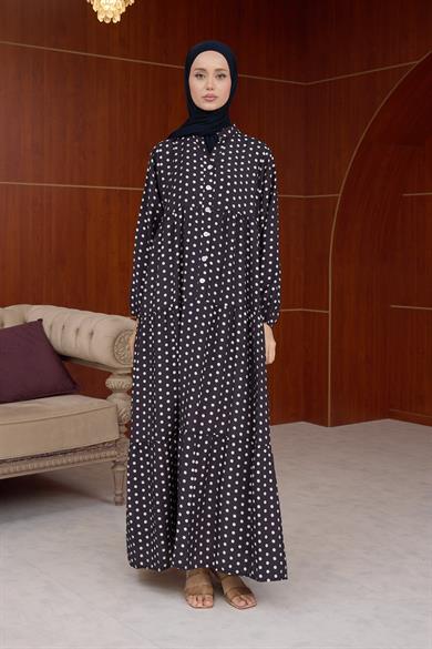 Puantiye Elbise - Siyah