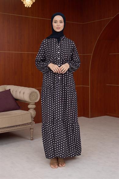 Puantiye Elbise - Siyah