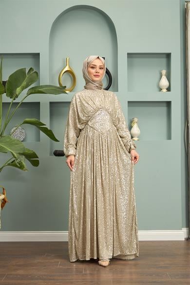 Pullu Payet Abiye - Bej