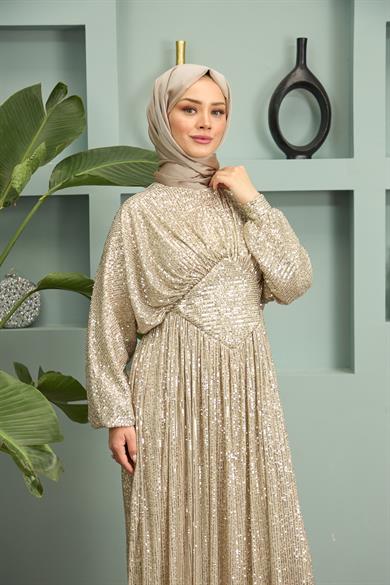 Pullu Payet Abiye - Bej