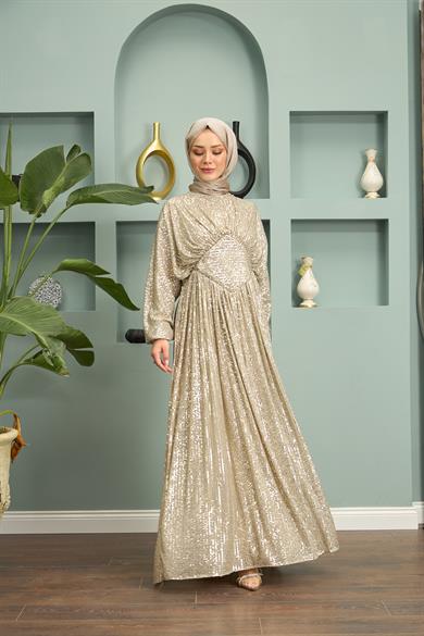 Pullu Payet Abiye - Bej