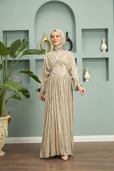 Pullu Payet Abiye - Bej