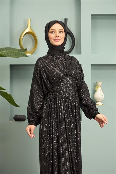 Sequin Sequin Evening Dress - Black