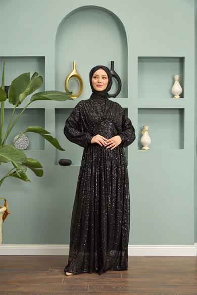 Sequin Sequin Evening Dress - Black