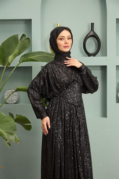 Sequin Sequin Evening Dress - Black