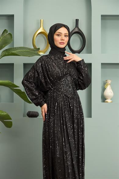 Sequin Sequin Evening Dress - Black