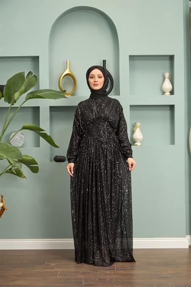 Sequin Sequin Evening Dress - Black