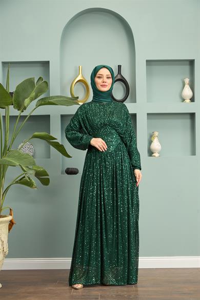 Sequin Sequin Evening Dress - Emerald Green