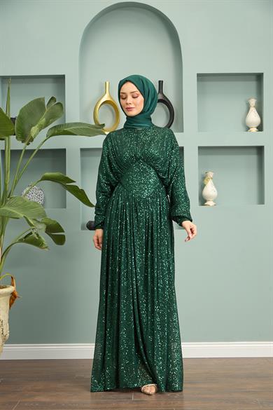 Sequin Sequin Evening Dress - Emerald Green