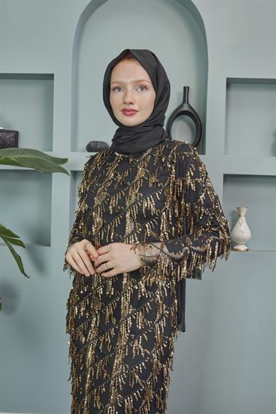 Rana Tasseled Evening Dress - Gold