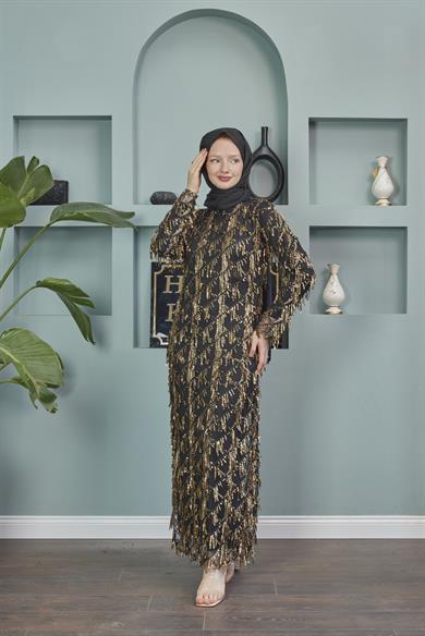 Rana Tasseled Evening Dress - Gold