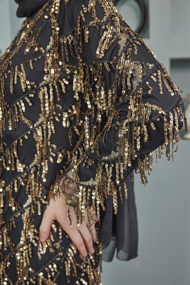 Rana Tasseled Evening Dress - Gold