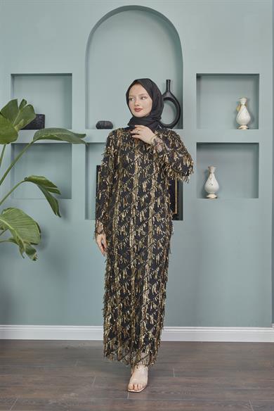 Rana Tasseled Evening Dress - Gold