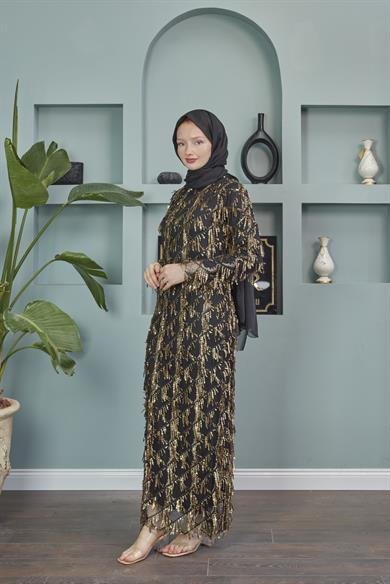 Rana Tasseled Evening Dress - Gold