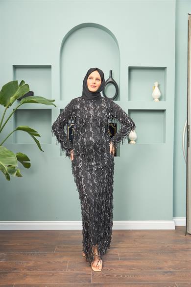 Rana Tasseled Evening Dress - Silver