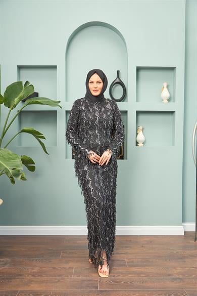 Rana Tasseled Evening Dress - Silver