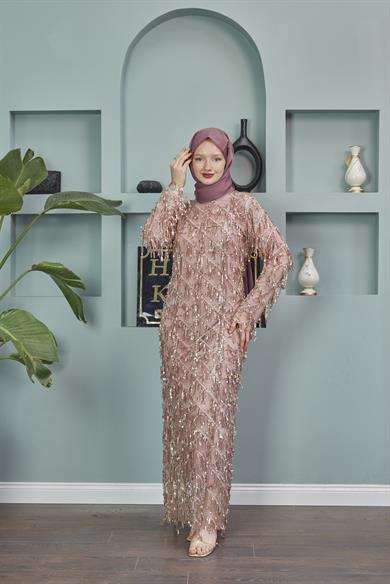 Rana Tasseled Evening Dress - Salmon