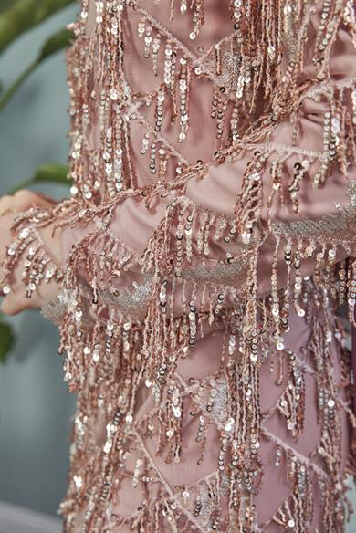 Rana Tasseled Evening Dress - Salmon