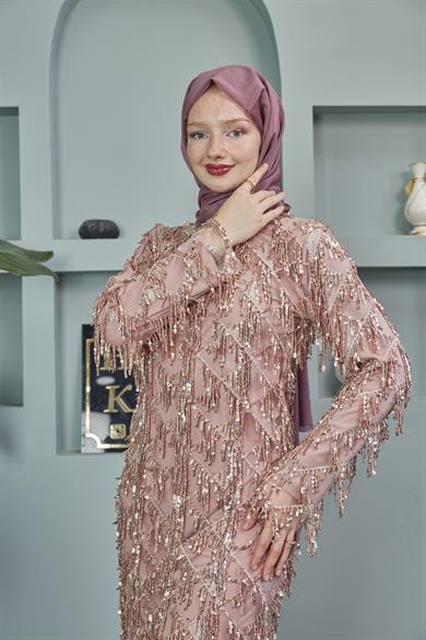 Rana Tasseled Evening Dress - Salmon