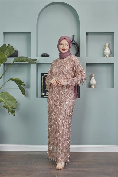 Rana Tasseled Evening Dress - Salmon