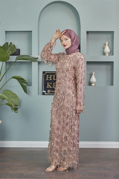 Rana Tasseled Evening Dress - Salmon