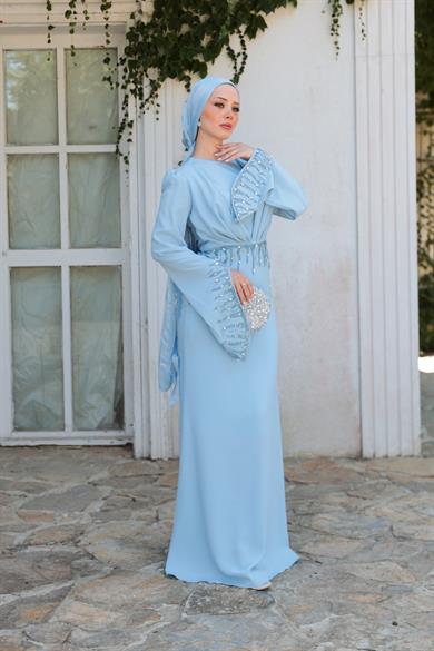 Şakayık Taş Detay Abiye - Bebe Mavi