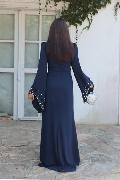 Şakayık Taş Detay Abiye - Lacivert