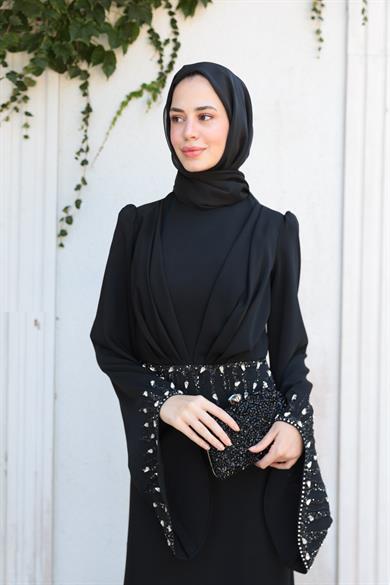 Şakayık Taş Detay Abiye - Siyah