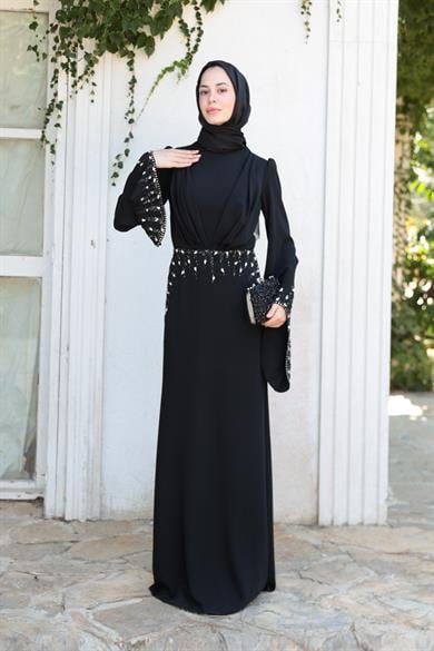 Şakayık Taş Detay Abiye - Siyah