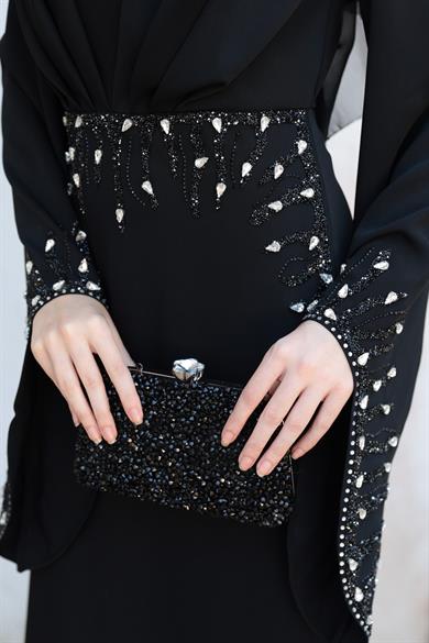 Şakayık Taş Detay Abiye - Siyah