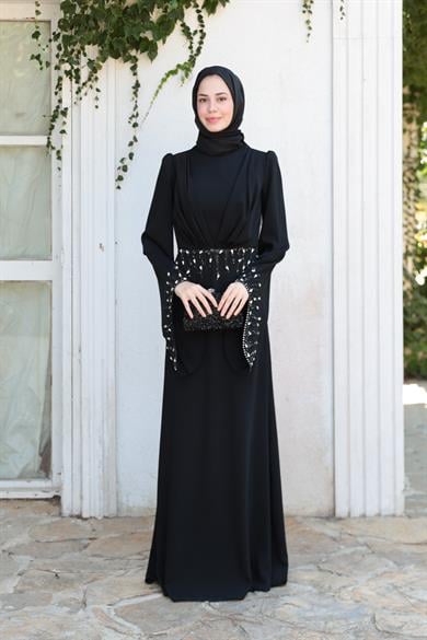 Şakayık Taş Detay Abiye - Siyah