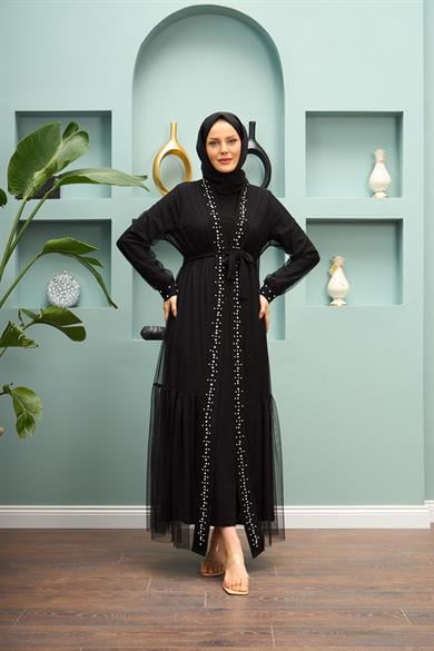 Salime Stone Abaya - Black