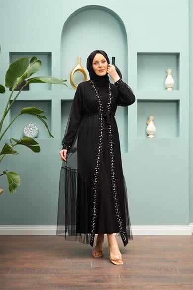 Salime Stone Abaya - Black