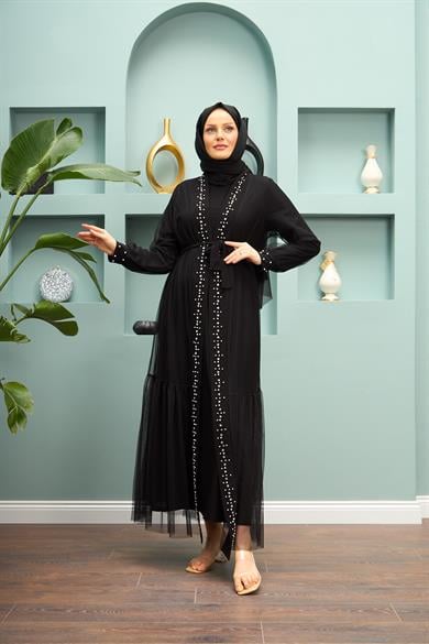 Salime Stone Abaya - Black