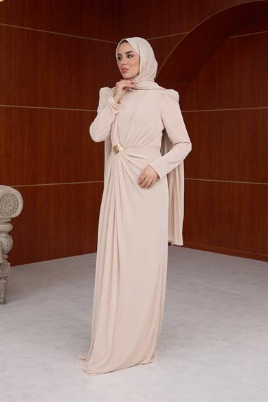 Salkım Özel Tasarım Abiye - Bej