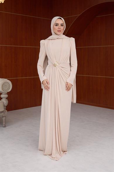 Salkım Özel Tasarım Abiye - Bej