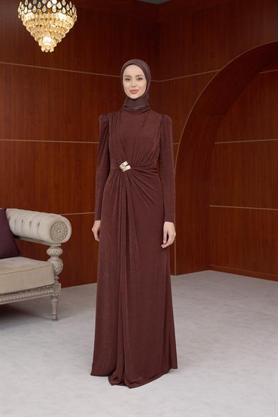 Salkım Özel Tasarım Abiye - Kahverengi