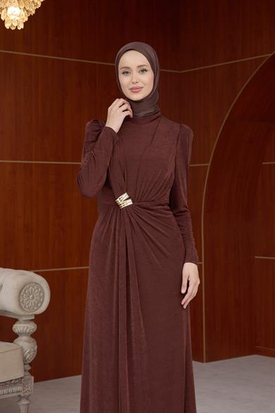 Salkım Özel Tasarım Abiye - Kahverengi