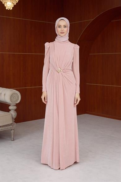 Salkım Özel Tasarım Abiye - Pudra