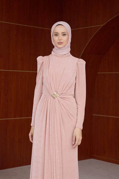 Salkım Özel Tasarım Abiye - Pudra